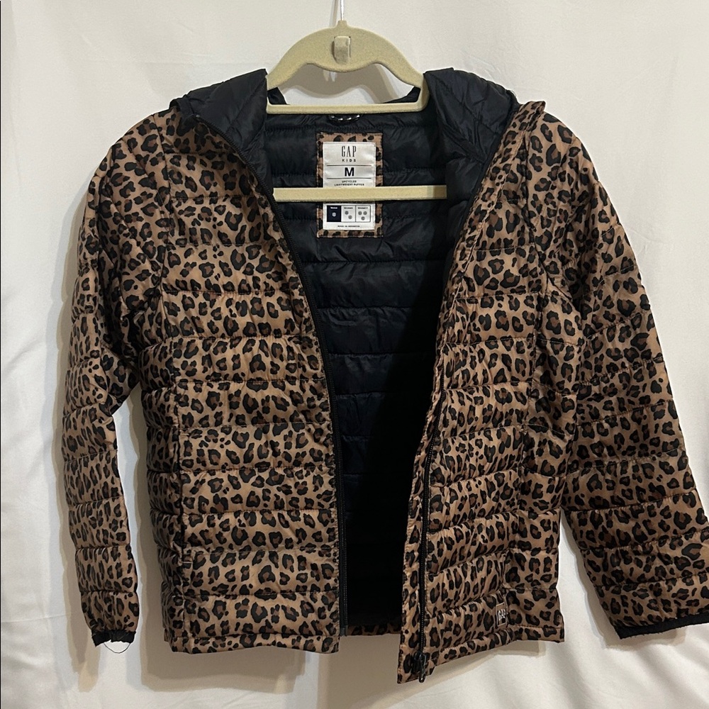 GAP Kids Brown Leopard Puffer Jacket